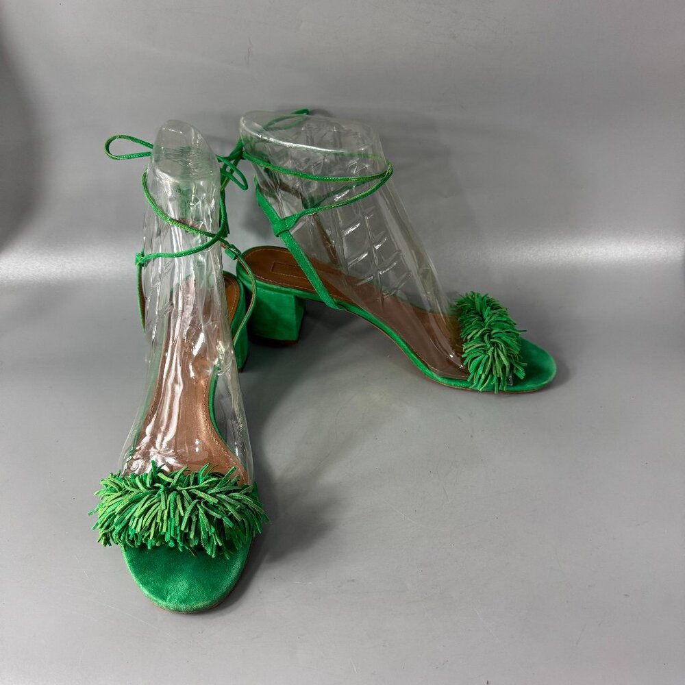 Aquazzura Green Tassel Strap Sandals